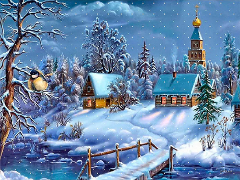 Diamond painting winterlandschap dorpje