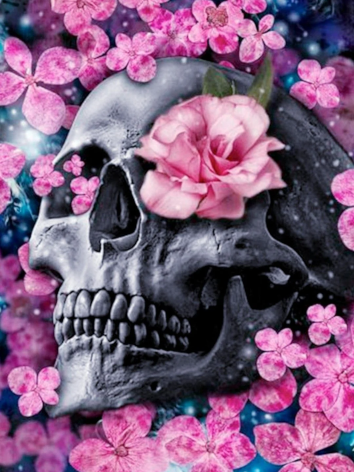 Diamond painting schedel skull bloemen