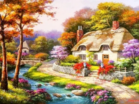 Diamond painting boerderijhuis rivier