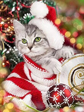 Diamond painting kat kerstboom