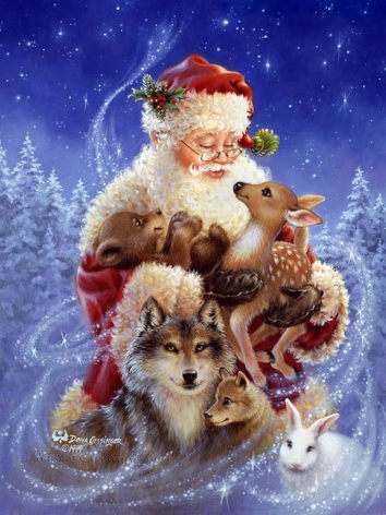Diamond painting kerstman wolf hert