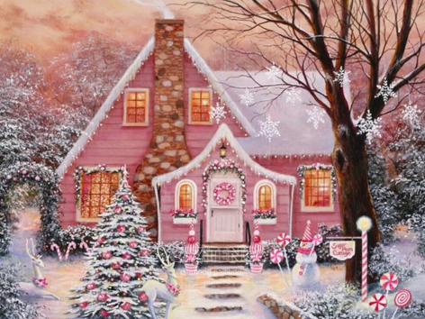 Diamond painting huis kerstboom