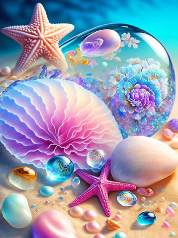 Diamond painting strand schelpen zeester