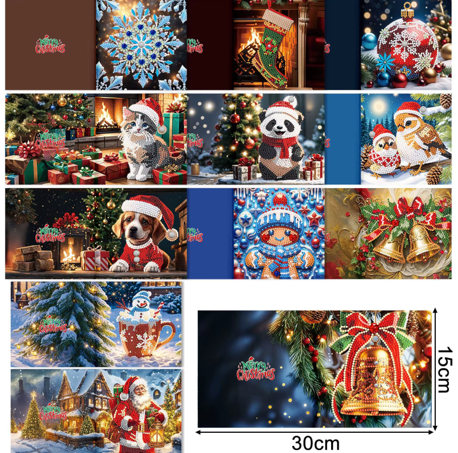 Diamond painting kerstkaarten dieren kerstman versiering