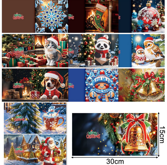 Diamond painting kerstkaarten dieren kerstman versiering
