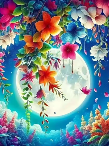 Diamond painting Bloemen maan