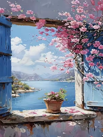 Diamond painting Cherry blossom raam