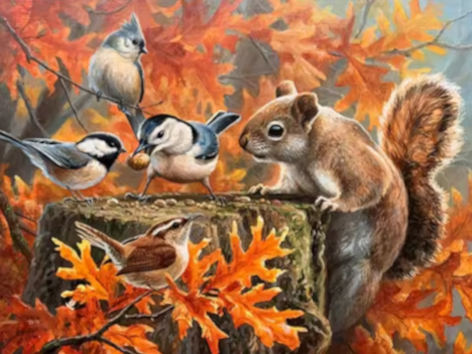 Diamond painting Eekhoorn vogels herfst