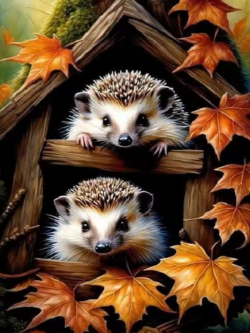Diamond painting Egels herfst huisje