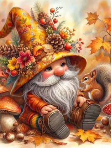 Diamond painting Kabouter herfst eekhoorn