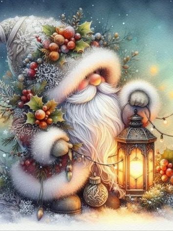 Diamond painting Kabouter winter lampjes