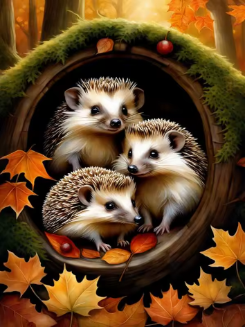 Diamond painting Egels herfst boomstam