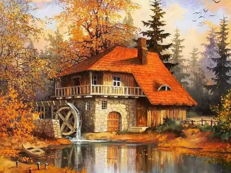Diamond painting herfst huis landschap
