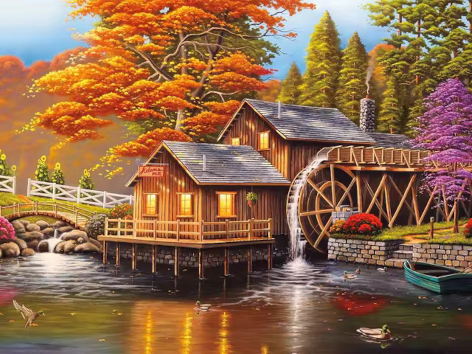 Diamond painting herfst landschap water