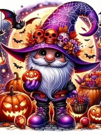 Diamond painting Kabouter halloween pompoen