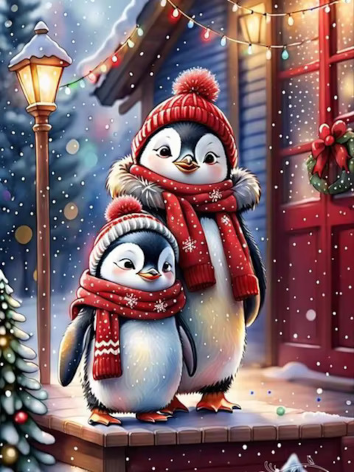 Diamond painting kerst winter pinguins