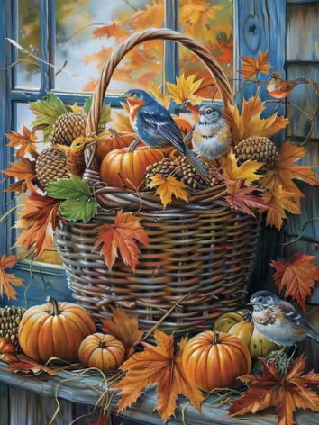Diamond painting mand vogels herfst