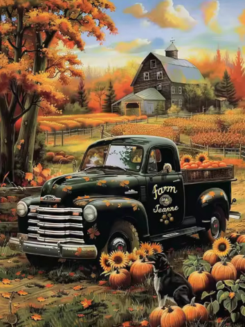 Diamond painting pompoen boerderij herfst truck