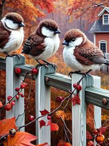 Diamond Painting vogels huis herfst