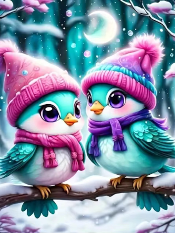 Diamond painting winter vogels nacht