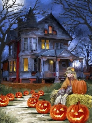 Diamond painting halloween pompoen huis