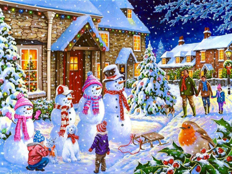 Diamond painting sneeuwpoppen dorp