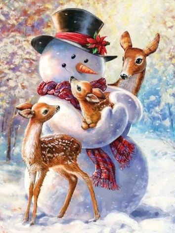 Diamond painting sneeuwman herten
