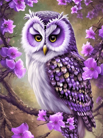 Diamond painting uil bloemen