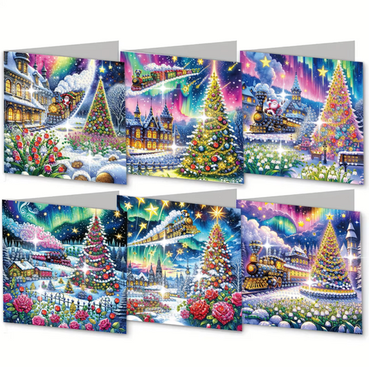 Diamond painting kerstkaarten kerstboom landschap
