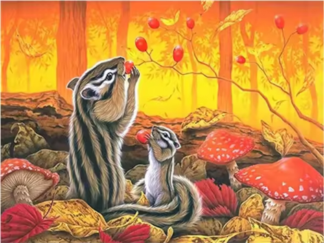 Diamond painting Eekhoorn paddenstoelen herfst