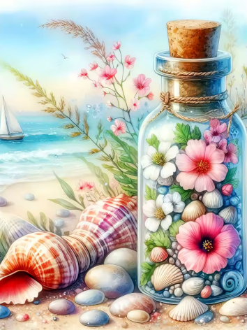 Diamond painting Strand flesje bloemen