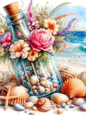 Diamond painting Strand flesje schelpjes