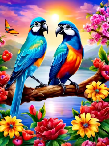 Diamond painting Vogels bloemen