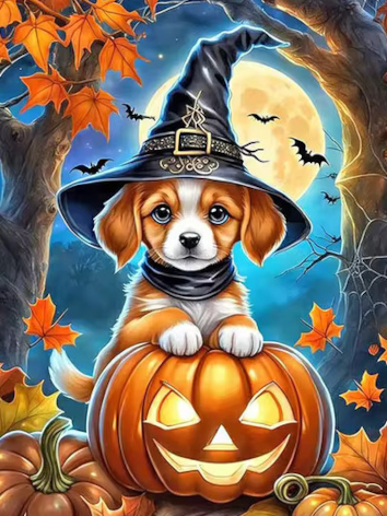 Diamond painting halloween hond vleermuis
