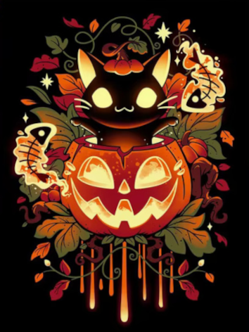 Diamond painting halloween kat pompoen