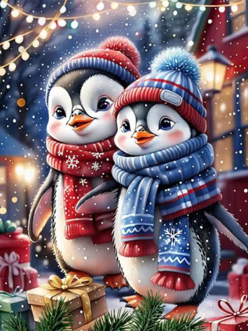 Diamond painting kerst cadeau pinguins