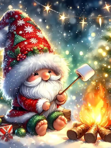Diamond painting kerst kabouter kampvuur