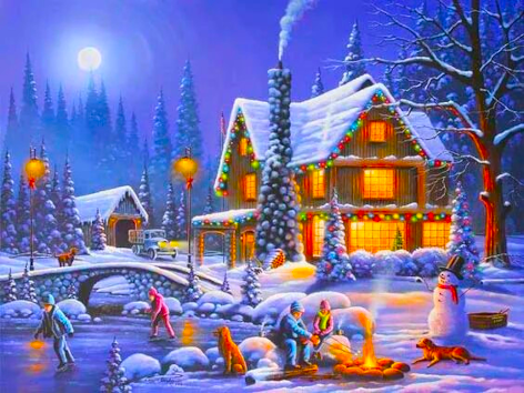 Diamond painting kerst sneeuw sneeuwpop nacht