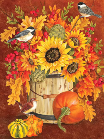 Diamond painting pompoen zonnebloem vogels